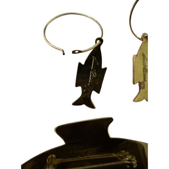 Laurel Burch Enamel Fish Hoop Earrings and Brooch Jewelry Set - Picture 4 of 5